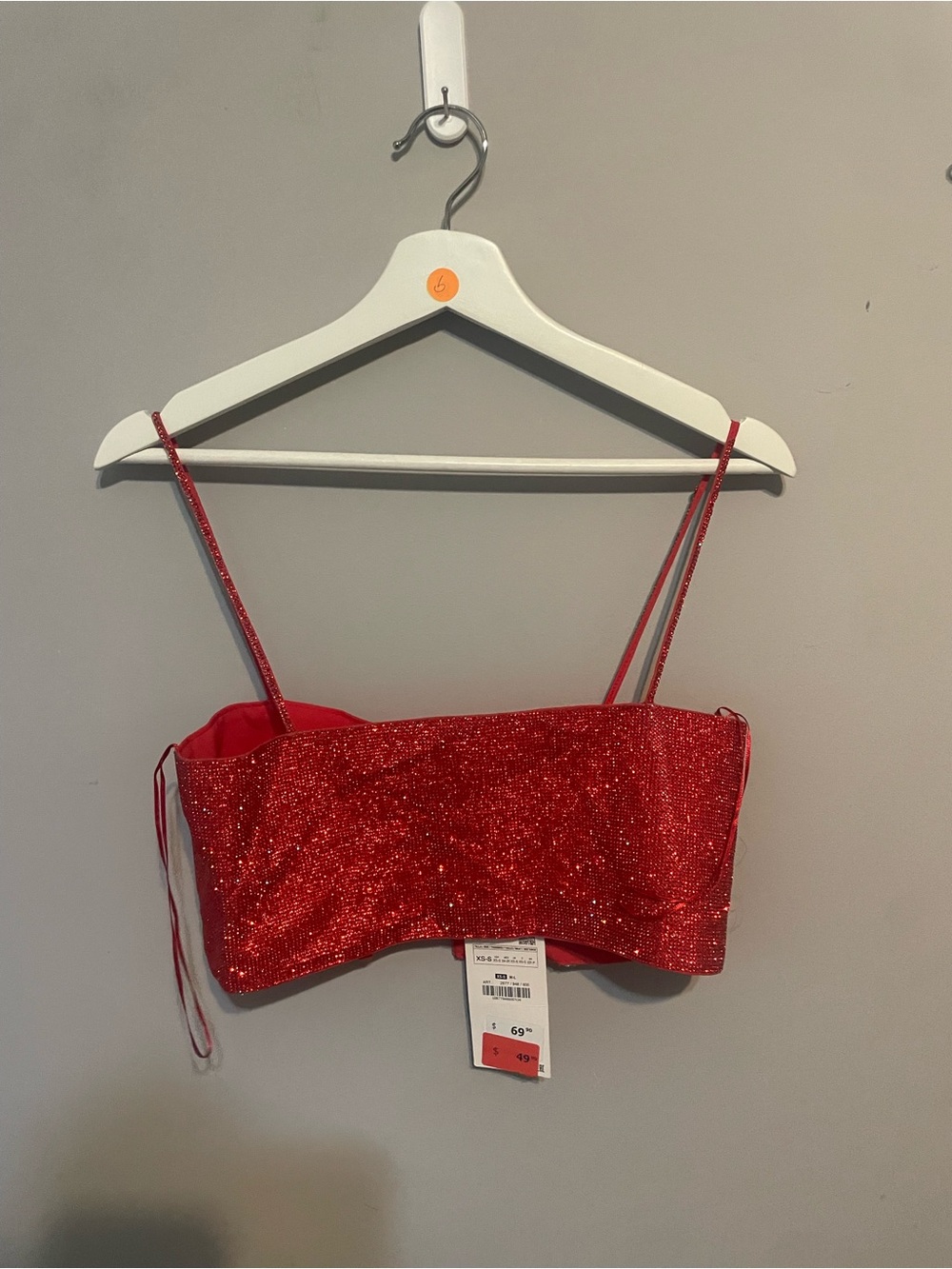 Zara Red Glitter Bandeau Crop Top with Spaghetti Straps